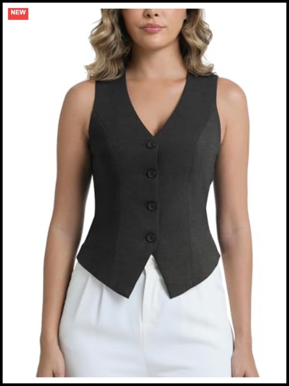 Women's Suit Vest Dressy V-Neck Button Front Sleeveless Waistcoat
